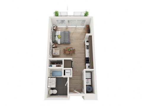 Floor plan for studio, 1 bath, 550 sqft
